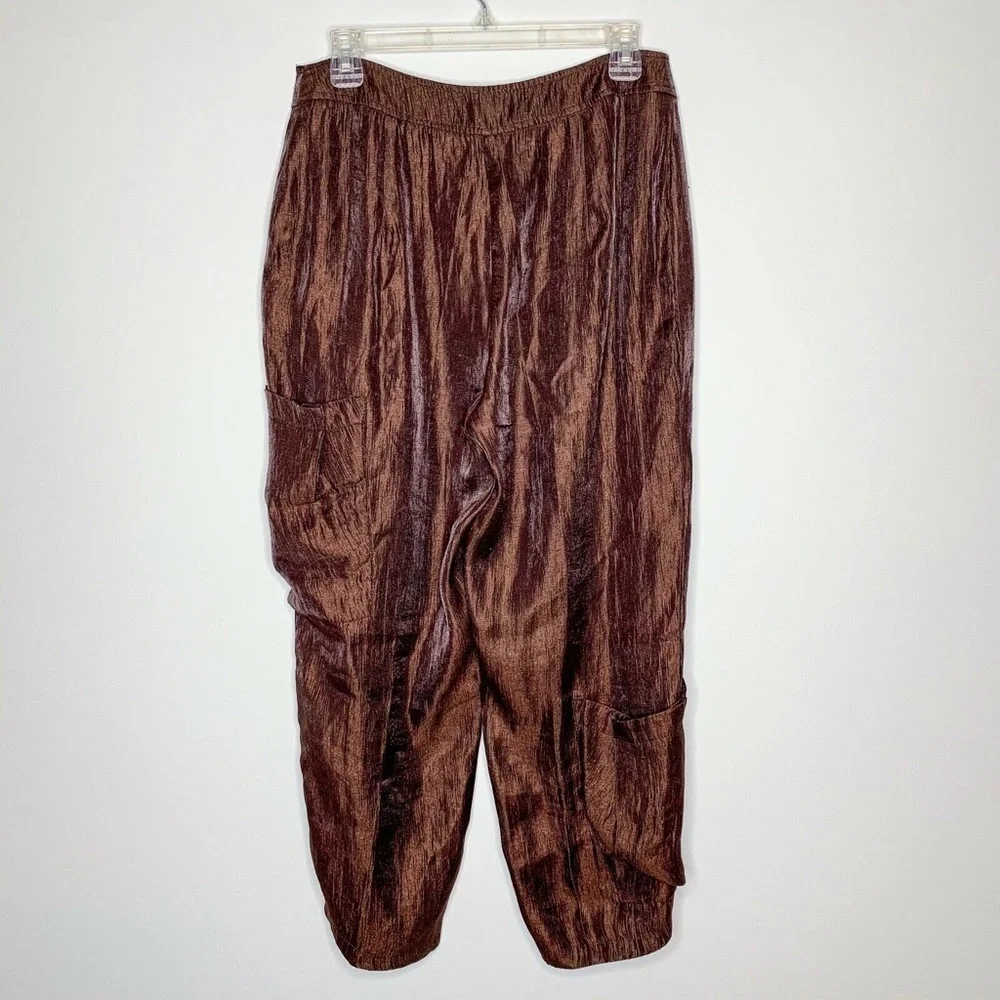 Dominique de Sentino Pants Women Size‎ 8 Brown Cropped Baggy Large Pockets Relax
